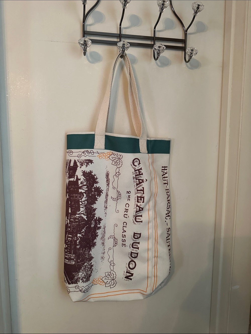 Canvas Chateau Dudon Tote Bag in Cream and Green NWOT